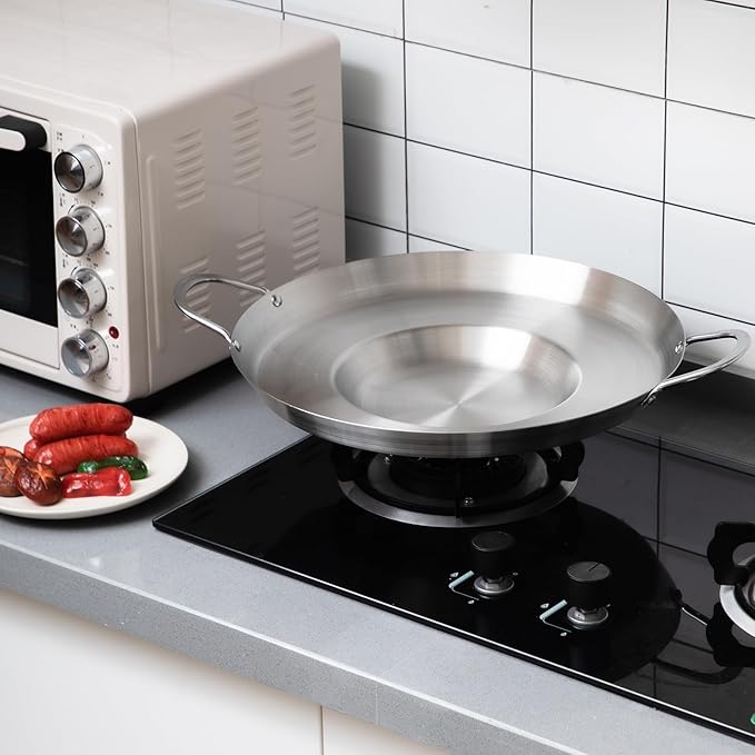 Maxdot 2 Pcs Stainless Steel Comal Frying Bowl Cookware 16 Inch Mexican Style Wok Inoxidable
