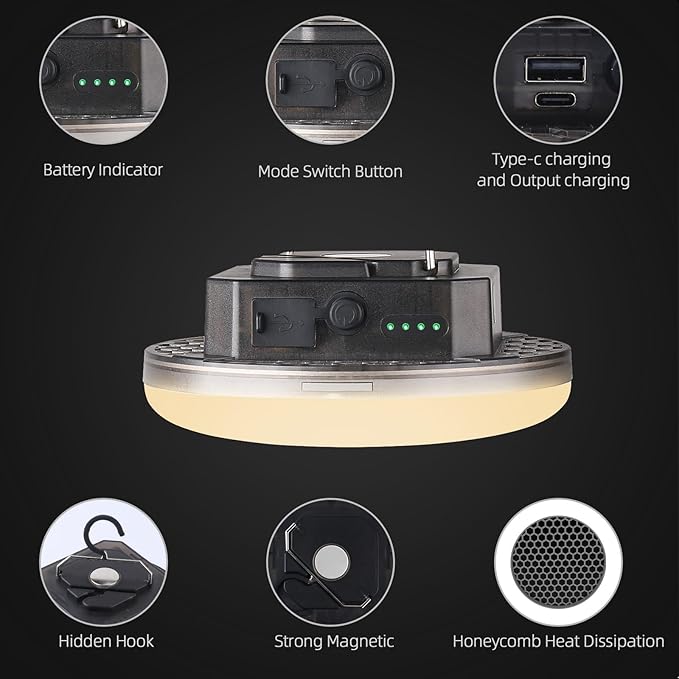 Transparent Portable Rechargeable LED Camping Lights,Waterproof Outdoor Light with 5000Lm,Super