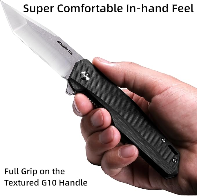 Pocket Knife D2 Blade Folding Knife with G10 Handle, Liner Lock, Pocket Clip, Smooth Flipping