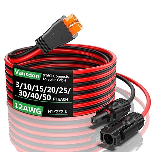 Solar to XT60i Extension Cable 12AWG 30FT XT60i Female to Male Connector for RV Foldable Solar