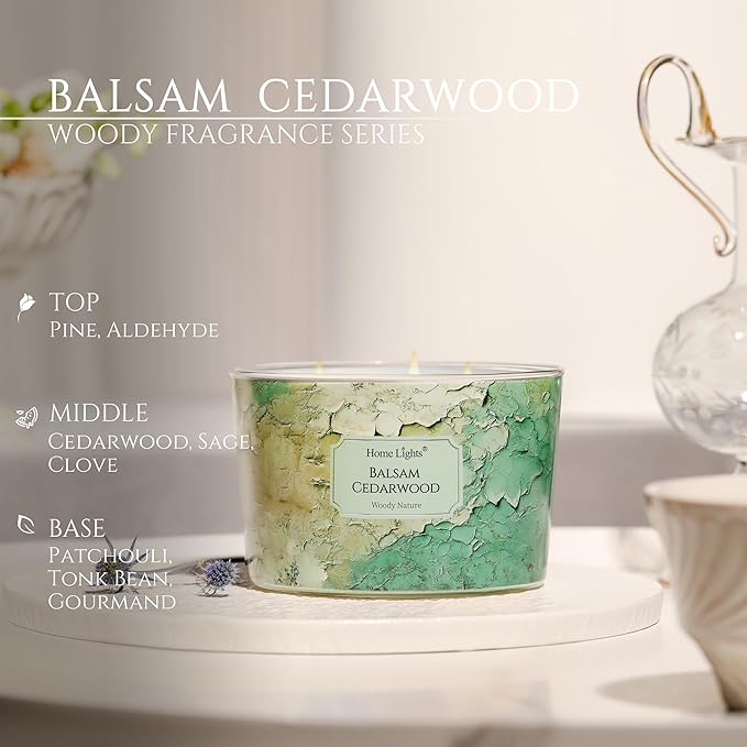 HomeLights Balsam Cedarwood Scented Candles | 18oz Soy Candles Industrial Chic 4-Wick Large Candle