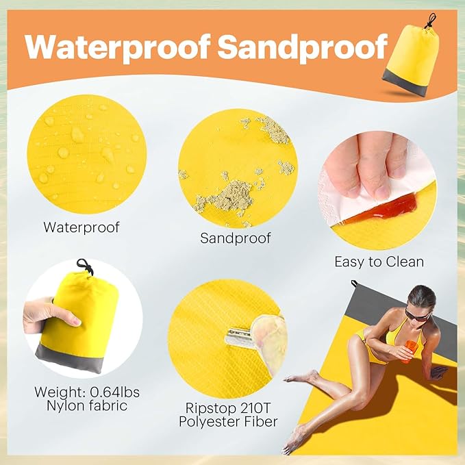 EASYFUN Beach Blanket Sandproof Oversized, 79''×83'' Extra Large Beach Mat, Portable Picnic Mat for