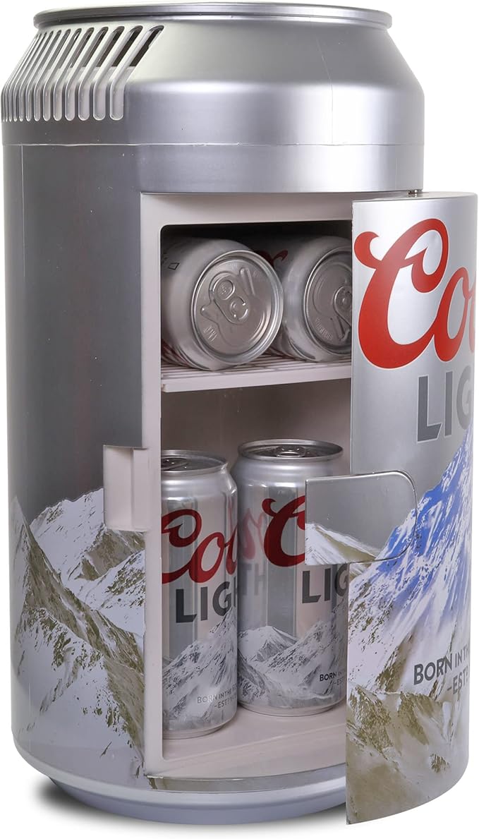Coors Light Mini Fridge - Refrigerator for Bedroom Office, Portable Table Top Beverage Cooler, 12V