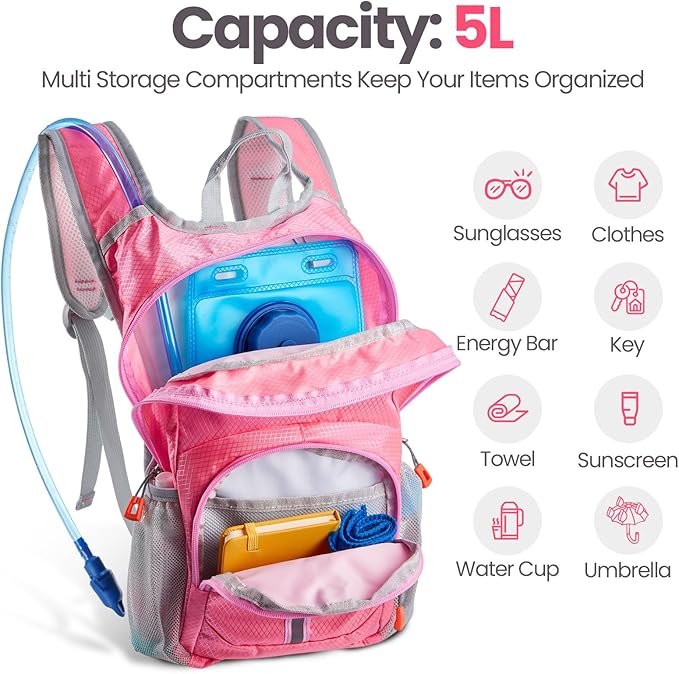 2 Pcs Kids Hydration Backpack with 1.5l Water Bladder Lightweight Kids Hiking Backpack Water