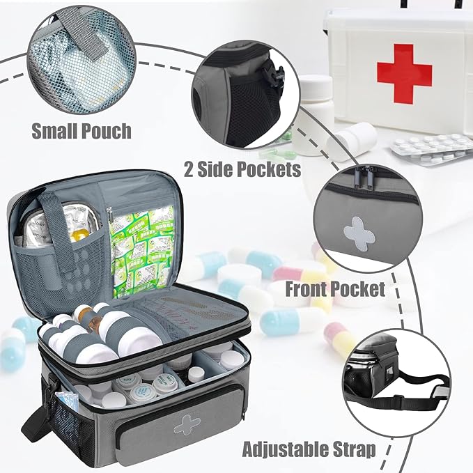 Medicine Storage Bag, Medical Bag Pill Bottle Organizer for Emergency, Medicine Box Empty with
