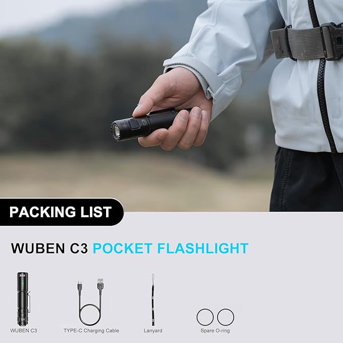 WUBEN C3 Flashlight 1200 High Lumens Rechargeable Flashlights 6 Modes Super Bright IP68 LED