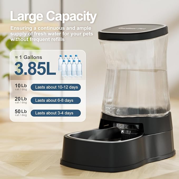 Automatic Gravity Water Dispenser for Dogs, 1Gallon Stainless Steel Dog and Cat Water Bowl