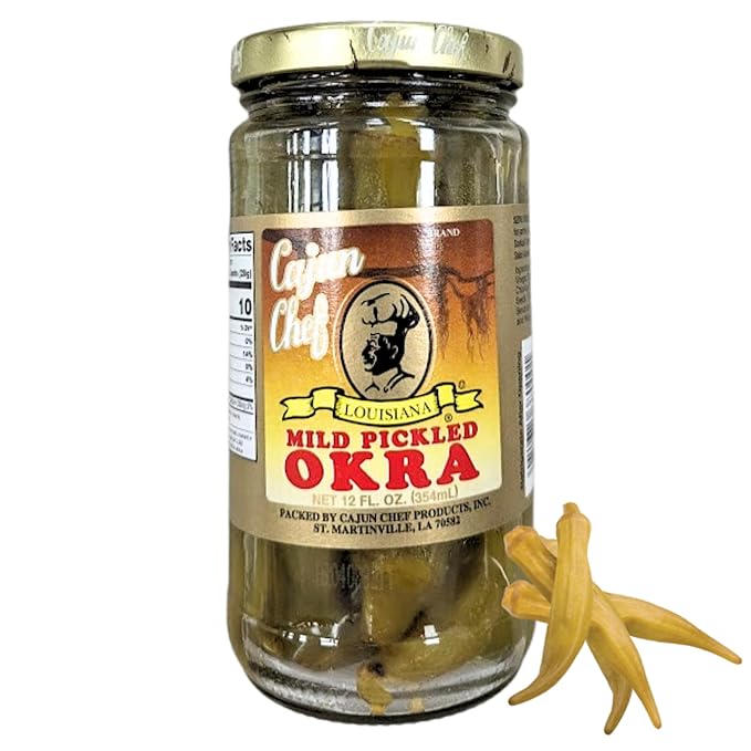 Cajun Chef Mild Pickled Okra 12oz (Pack of 1) - Great in Bloody Mary's - Versatile Garnish for