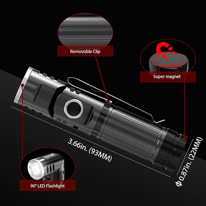 HAUTMEC Rechargeable LED Flashlights 500 High Lumens Super Bright Magnetic Flashlight Waterproof