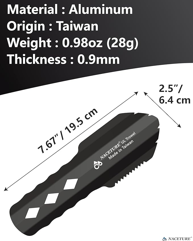 NACETURE Ultralight Backpacking Trowel Aluminum Shovel Small Potty Multitool with Longer Handle