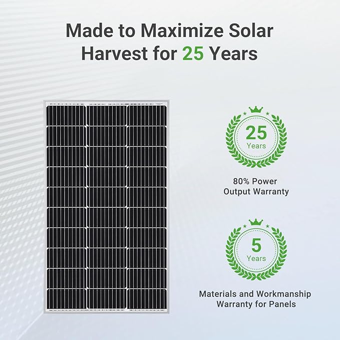Traver Force Solar Panel 100 Watt 10BB Monocrystalline 12V Solar Panels for Home High Efficiency