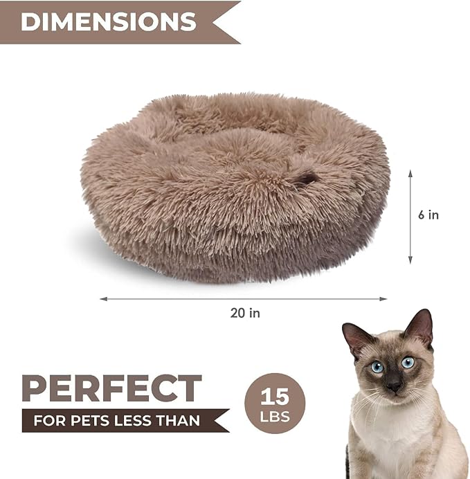 Whiskers & Friends Cat Bed, Cat Beds for Indoor Cats Washable, Orthopedic Soft Fluffy Round Calming