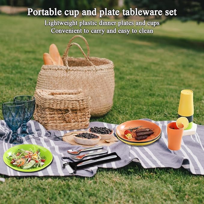 Evanda Camping Cutlery Set, Reusable Light Weight Mug, Plate and Stainless Steel Cutlery Set with