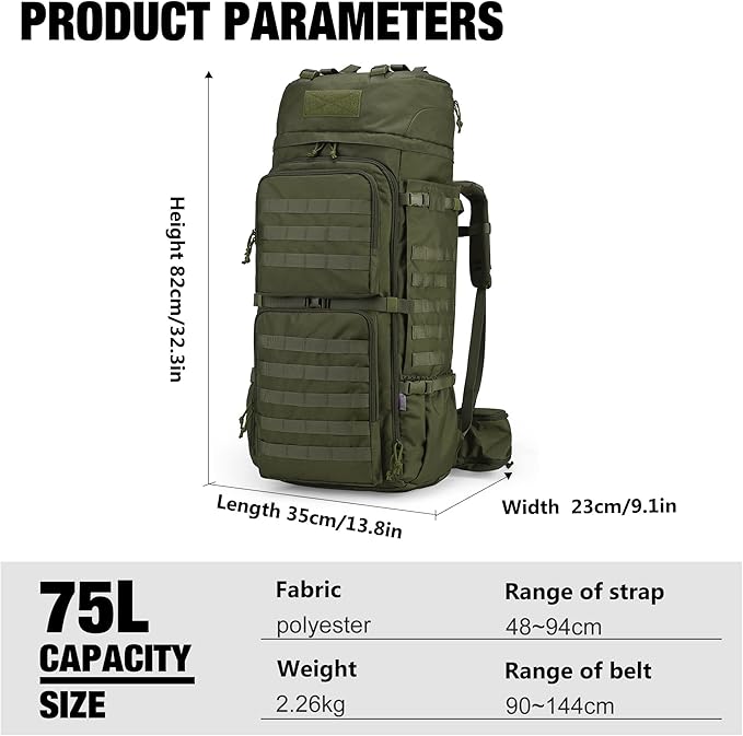 Mardingtop 75L Molle Hiking Internal Frame Backpacks with Rain Cover for