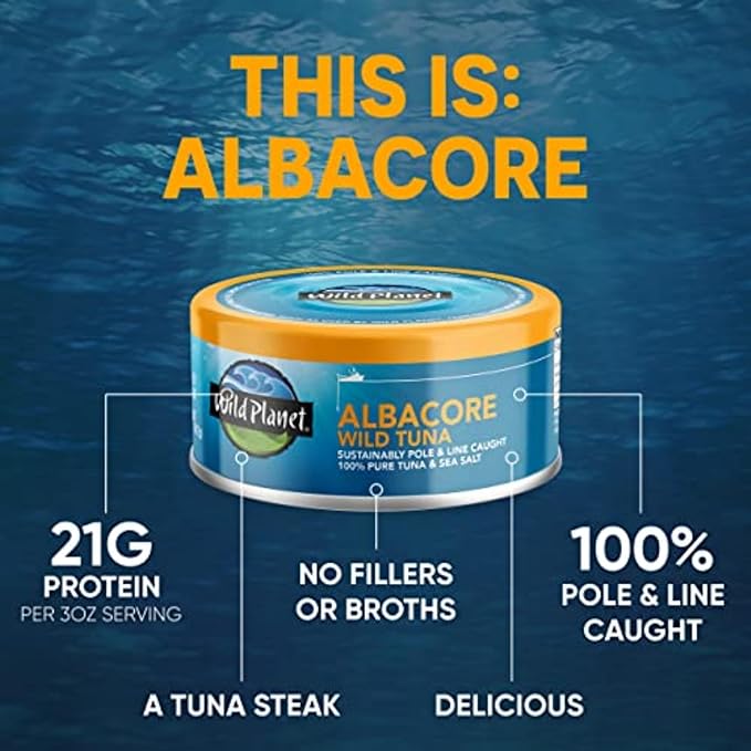 Wild Planet Albacore Wild Tuna, Sea Salt, Canned Tuna, Sustainably Wild-Caught, Pole & Line