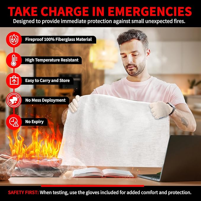 Protect Life Saving Emergency Fire Blankets 2 Pack - 40"x40", Fiberglass Fire Blanket for Home &