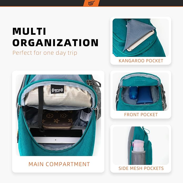 SKYSPER Sling Bag RFID Crossbody Sling Backpack Cross Body Shoulder Bag Travel Hiking Daypack for