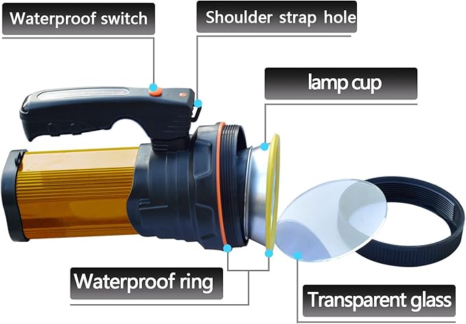 Super Bright Torch Searchlight Handheld Portable LED Spotlight USB Rechargeable Multi-Function