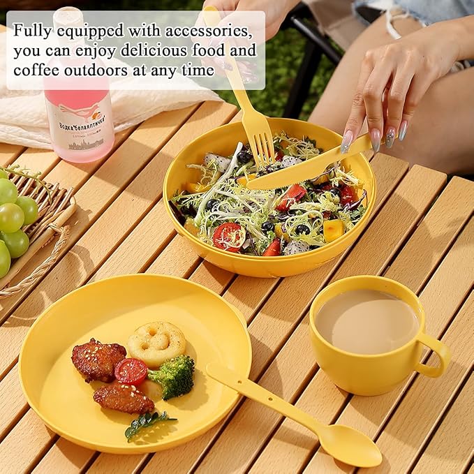 Berglander Camping Mess Kit with Bowl, Plate, Cup, Spoon, Fork, Knife and Carry Bag, Save Space