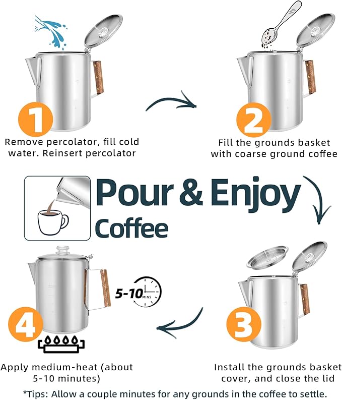 MEREZA Camping Percolator Coffee Pot 12 Cup Stove Top Coffee Percolator Non Electric Coffee Maker