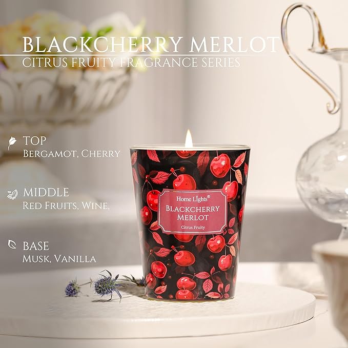 HomeLights Soy Wax Candles for Home Scented, 1-Wick Candles in Blackcherry Merlot Scented