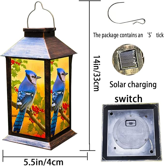 Solar Lanterns Outdoor Hanging Blue Jay Solar Lights Decorative for Garden Patio Porch and Tabletop