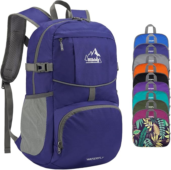 WATERFLY Hiking Foldable Daypack Backpack: 25L Ultra Lightweight Waterproof Day Pack for Woman Man