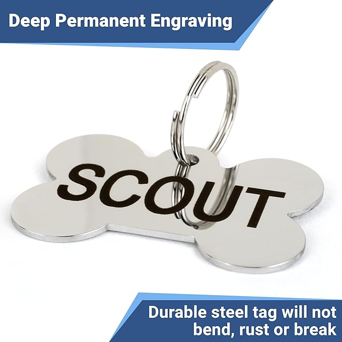 GoTags Stainless Steel Pet ID Tags, Personalized Dog Tags and Cat Tags, up to 8 Lines of Custom