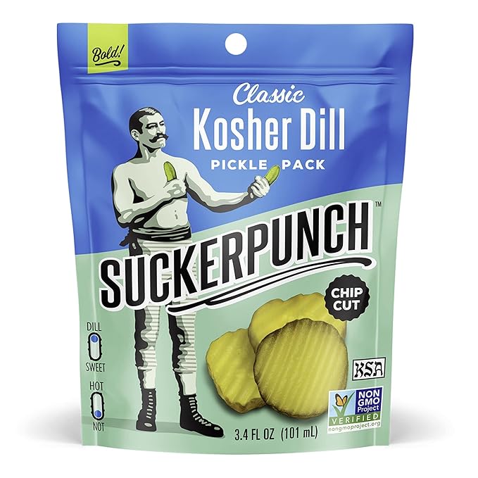 SuckerPunch Classic Dill Pickle Chips, Snack Pack, Gluten Free, Kosher, Sugar Free, Low Calorie