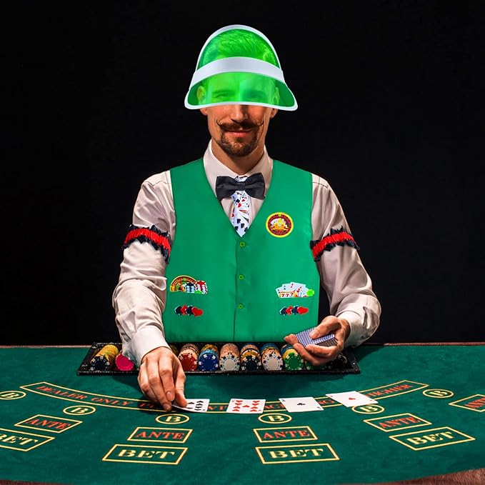 Yewong Casino Dealer Vest Set Dealer Visors Hat Bowtie Playing Card Tie Armband for Las Vegas