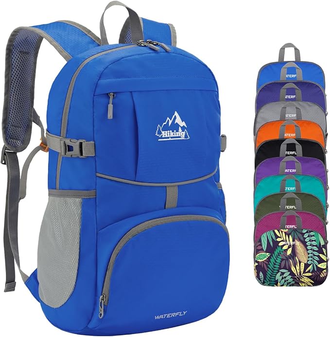 WATERFLY Hiking Foldable Daypack Backpack: 25L Ultra Lightweight Waterproof Day Pack for Woman Man
