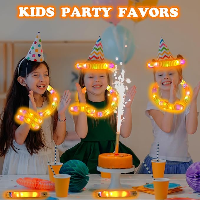 24 PCS Orange Glow Sticks Pop Tubes for Toddlers,Light Up Necklaces Bracelets Accessories for