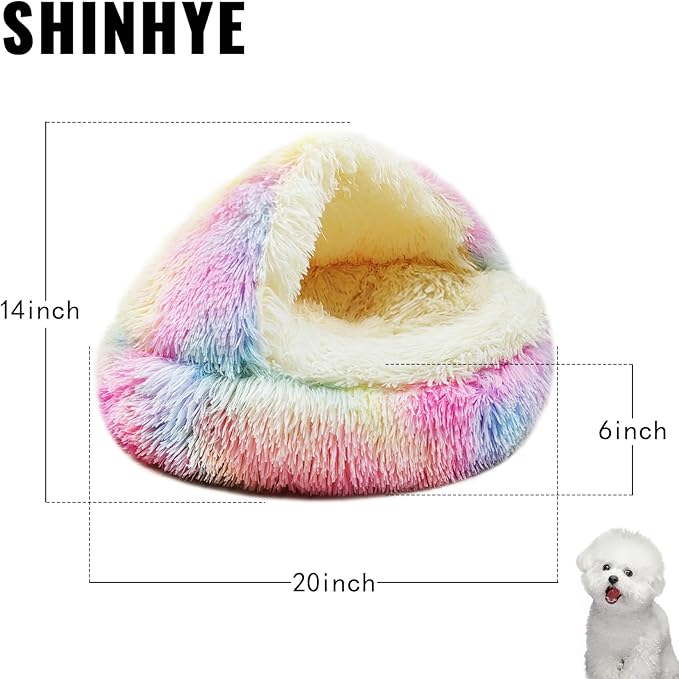 ShinHye Cat Bed Round Plush Fluffy Hooded Cat Bed Cave, Cozy for Indoor Cats or Small Dog beds