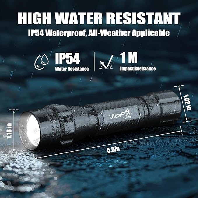 ULTRAFIRE 1000 High Lumen Tactical EDC Flashlight with Holster,Single Mode Police Flashlight with