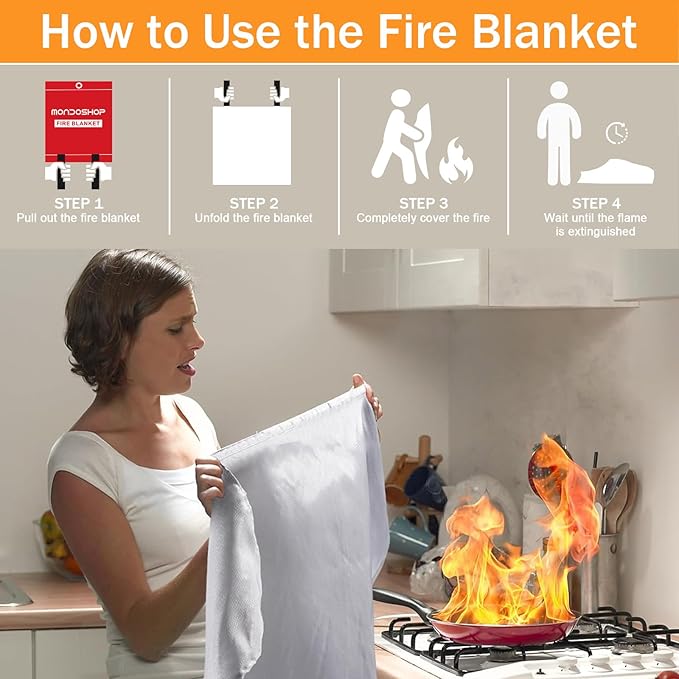 Mondoshop Silicone Fire Blanket for Home - 40"x40" Emergency Fire Blankets for Kitchen, Fire