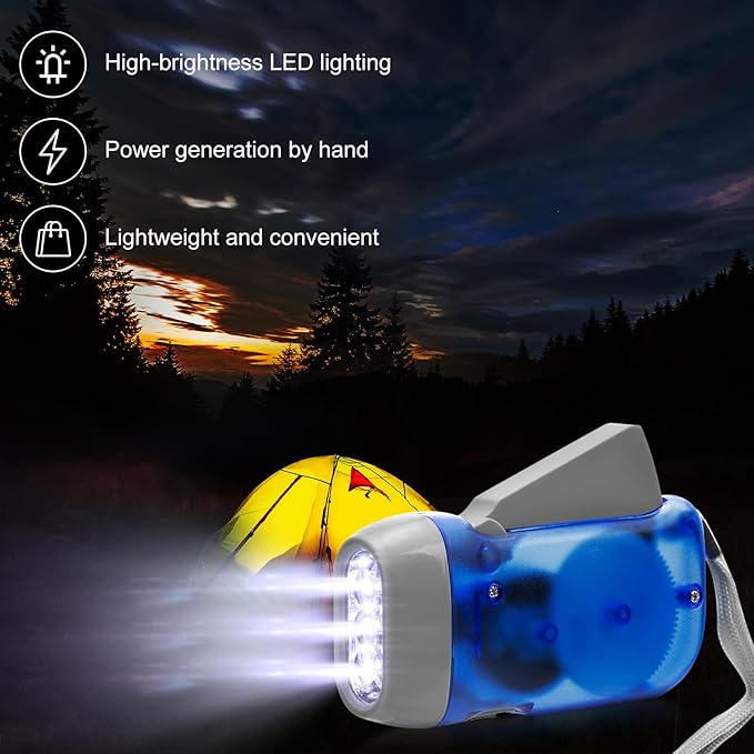 Mudder 24 Pieces Hand Crank Flashlight with LED Self Powered Charging Torch Dynamo for Camping