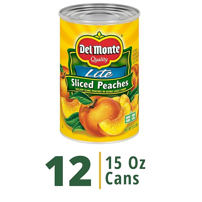 Del Monte Sliced Yellow Canned Peaches in Extra Light Syrup, 15 oz Can (Pack of 12 Cans)