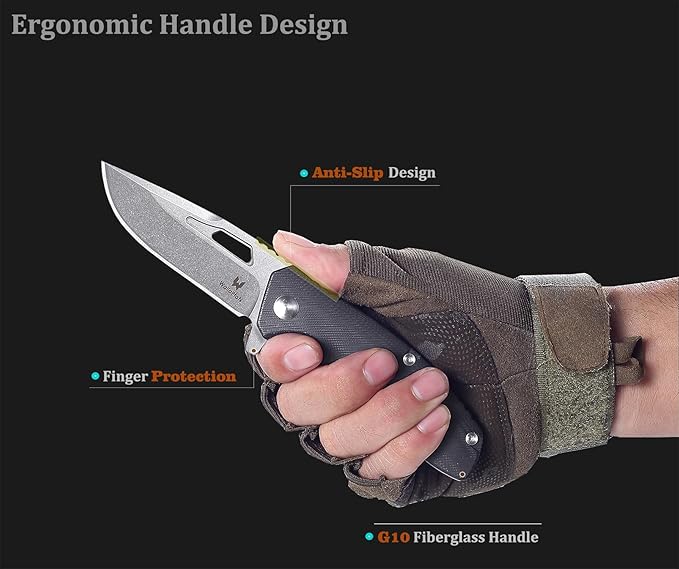Tactical Folding Knife - CPM S35VN Steel, G10 Handle - Plump Linear Blade Design - Great for