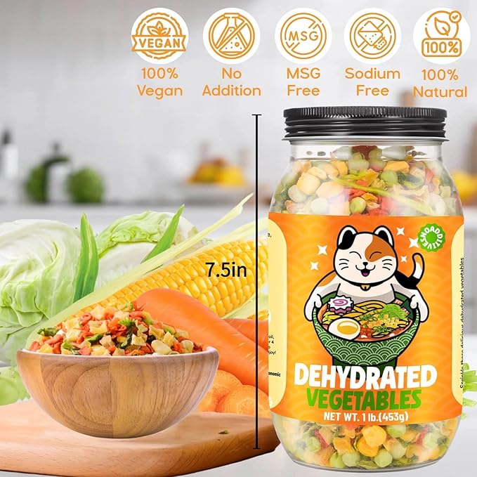16OZ Dehydrated Freeze Dried Vegetables - 100% Natural Large Packaging Ramen Toppings, 6 Mixed