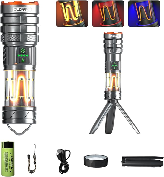 Rechargeable Flashlight 11 Modes Tactical Camping Flashlight with Red-Blue Emergency Lights, 10000