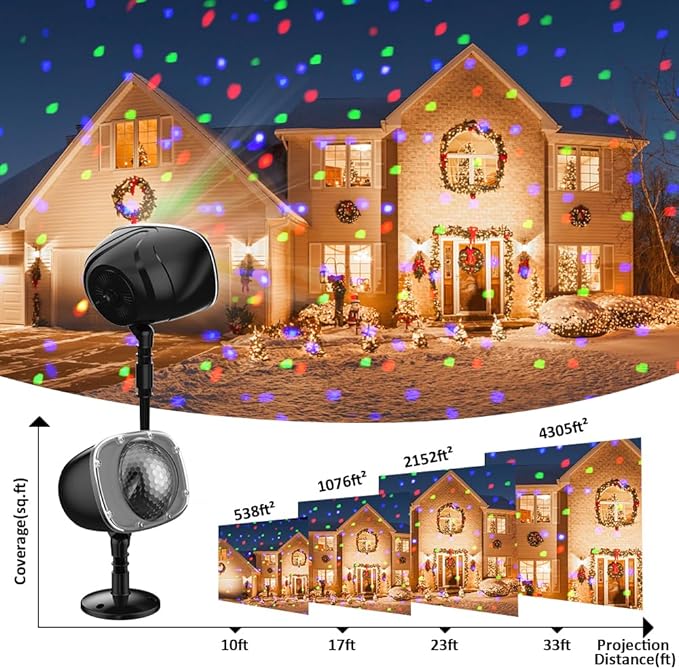 Elec3 Christmas Snow Projector Lights Outdoor, RGBW Snowfall Projector Lamp Rotating Falling Snow