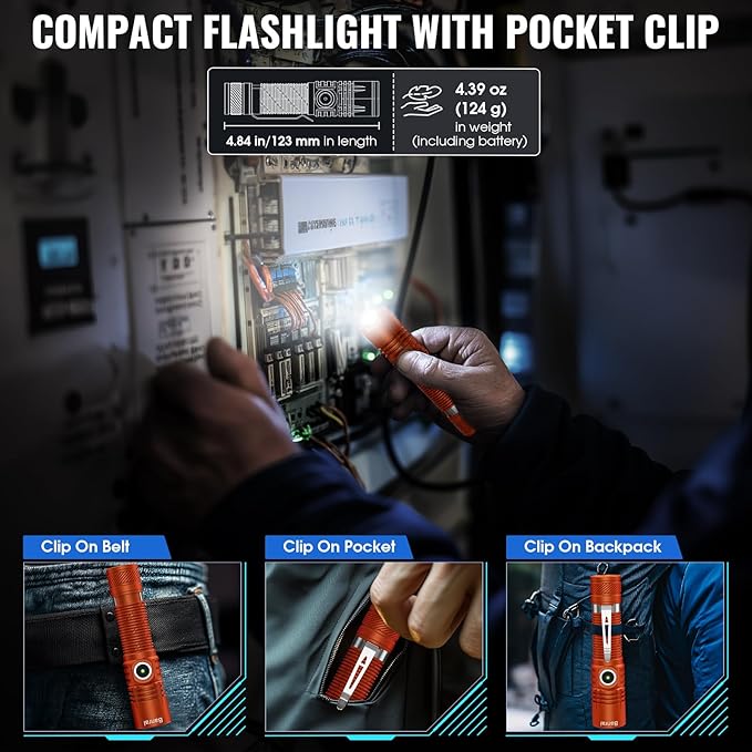 Rechargeable Tactical Flashlights, High Lumens Small Mini USB-C LED Flashlight, Compact EDC Flash