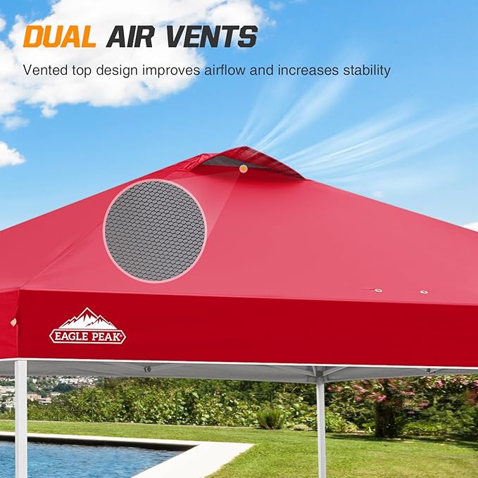EAGLE PEAK Pop Up Canopy Tent with Wheeled Carry Bag, 8 Stakes, 4 Ropes, 4 Weight Bags, Easy Set Up