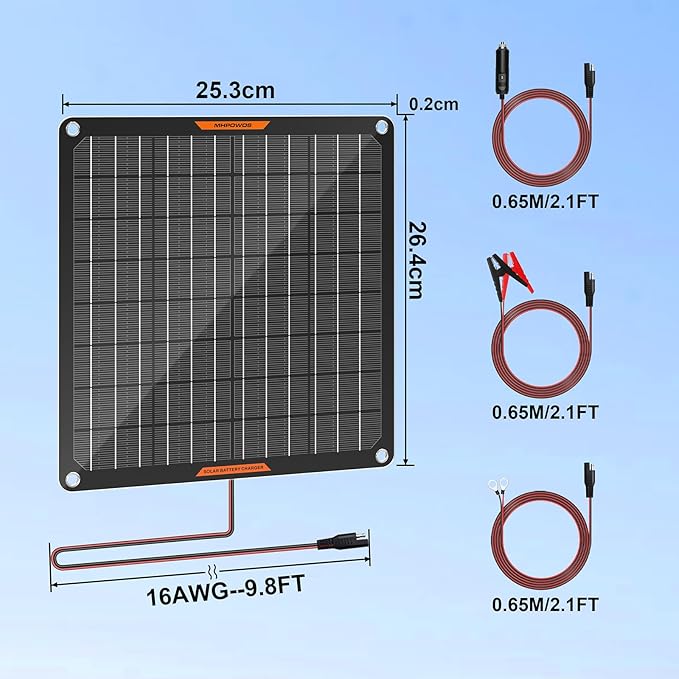 Solar Battery Charger 10W 12V Solar Trickle Car Battery Maintainer Portable Waterproof Power