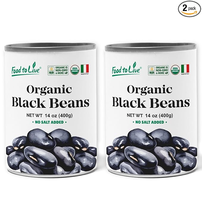 Food to Live Organic Canned Black Beans, 14 oz (Pack of 2) - Unsalted Non-GMO Frijoles Negro.