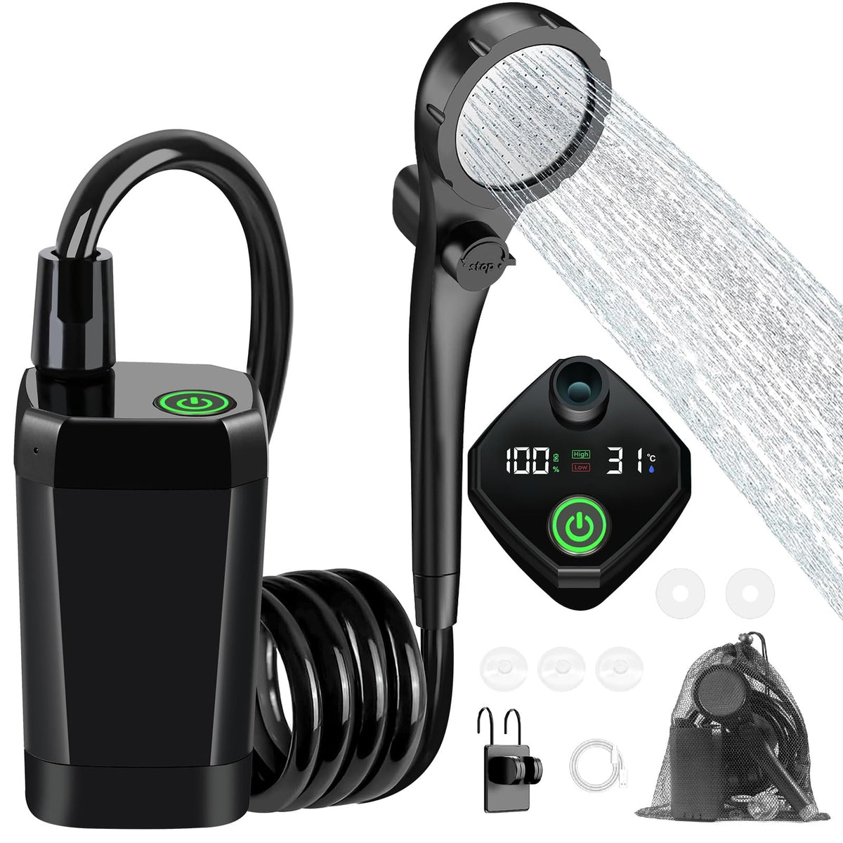 Fotgear Portable Camping Shower, 6000mAh Rechargeable Outdoor Shower Pump