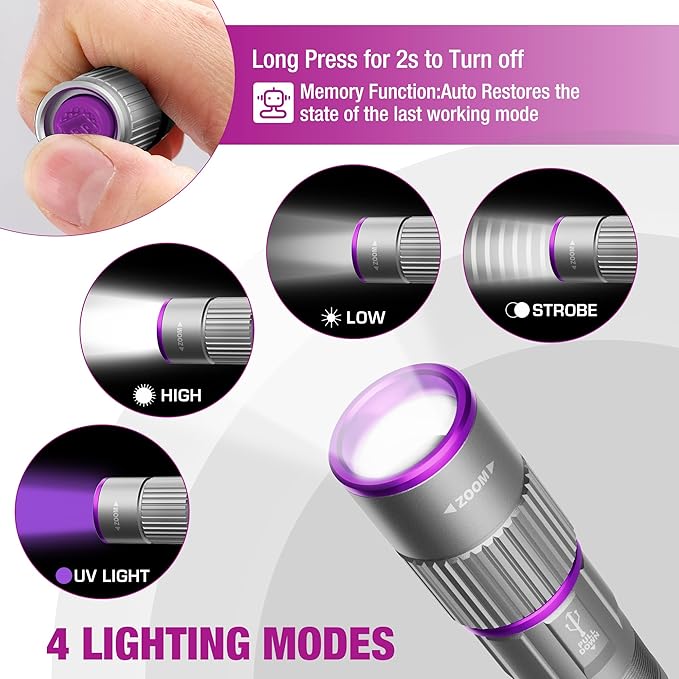 EverBrite Rechargeable Pen Flashlight with UV Light and White Light, 395nm Black Flashlight with