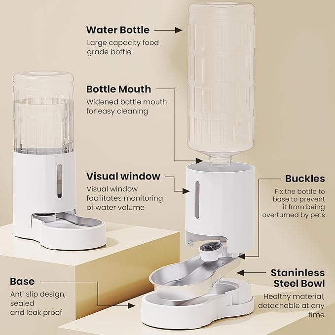 CZPET Automatic 9L Dog and Cat Water Dispenser with Stainless Steel Bowl Gravity Waterer,100%