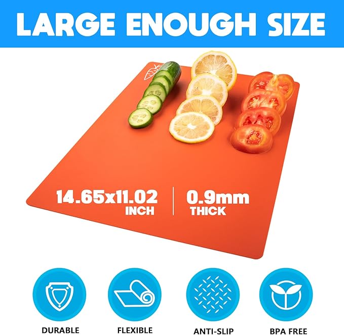 10 Pieces Flexible Cutting Boards, BPA Free Plastic Cutting Boards for Kitchen, Non Slip Cutting
