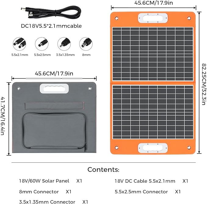 Flashfish 60w 18v Foldable Solar Panel, High-Efficiency Charger with DC Output & QC3.0 USB for